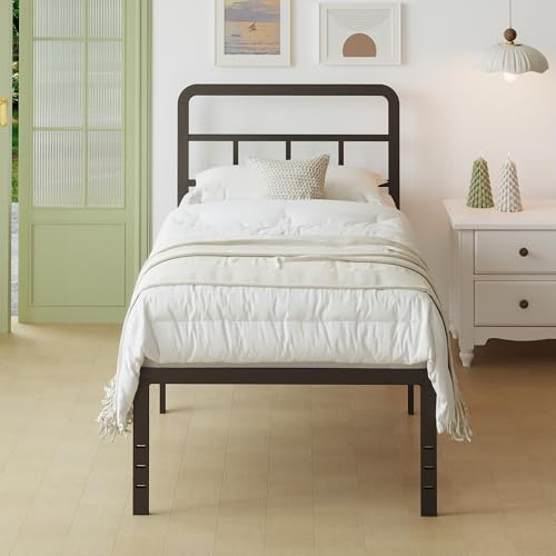 Lutown-Teen Camas Individuales 90x190 cm con cabecero Curvo, Marco de Cama de Metal con Soporte de Lamas de Acero, Altura 46 cm, Fácil Montaje, Libre de Ruidos, Negro