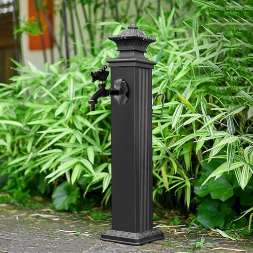 Freestanding Stainless Steel Garden Water Column, Vertical Square Water Feature Fountain with Full Copper Faucet, Decorative Hydrant Antifreeze Faucet for Outdoor Backyard