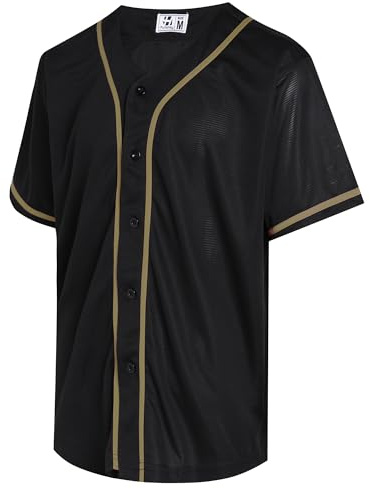 Pullonsy Blank Baseball Jersey for Men Women Full Button Up Short Sleeves Shirts Hip Hop Hipster Sports Uniforms, Old Gold Stripe-black Jersey, 3XL