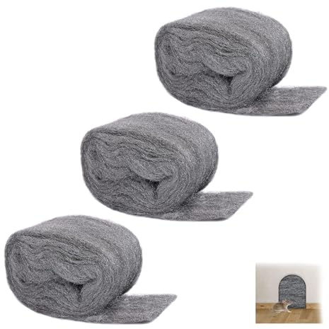 Tapsin 3 rollos de lana de acero de 10,5 m contra ratones y ratas 000 finas, contra roedores para agujeros, grietas en la pared, rejilla de ventilación en casa, garaje, jardín, también para limpiar y