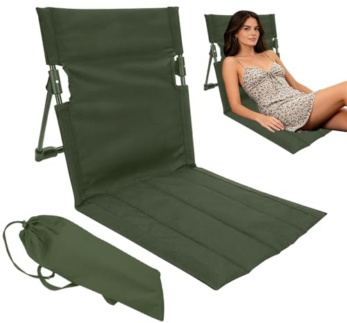 KBIBCK Support Dorsal pour la Plage, Chaise de Plage avec Dossier, Tapis de Plage Pliable avec Dossier Réglable, Chaise Longue de Plage Pliable Légère pour la Randonnée, Le Camping, la Plage (Vert)