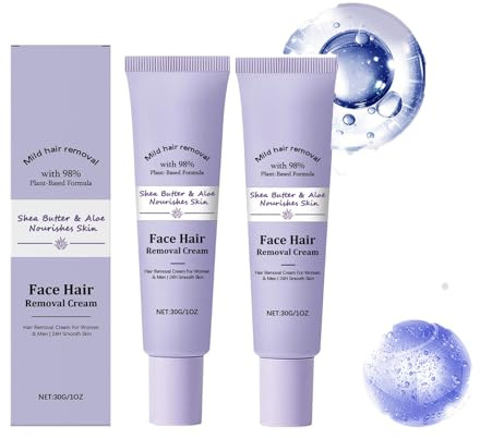 Gesichtshaarentfernungscreme für Frauen und Männer, sanfte Enthaarungscreme für Oberlippen, Kinn, Wangen und Augenbrauen, angereichert mit Aloe Calming Serum, schnelle und einfache (2 STÜCKE)