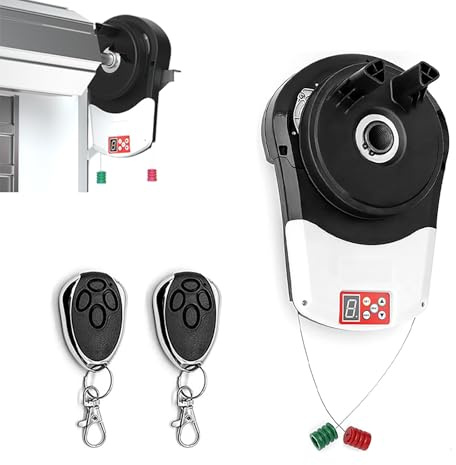 Kit de apertura automática de puerta enrollable, abridor de puerta de garaje enrollable comercial con 2 controles remotos, motor incorporado para un acceso seguro y cómodo al garaje.