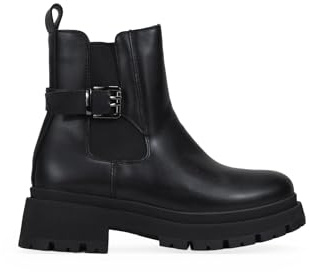 BOSANOVA Botines de Plataforma para Mujer con elástico Lateral, Tira con Hebilla Decorativa y Suela de Volumen Dentada. Cierre con Cremallera Interior. Calzado para Mujer