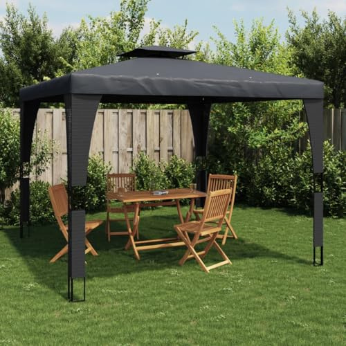 HETFTJN Pavillon 2,98x2,98 m Stahl Doppeldach Anthrazit wasserabweisendes Gartenzelt für Sonne & Regen Grillpavillon & Event Shelter für Garten Terrasse Balkon