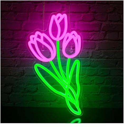 Neonlampa Tulpanbukett för neonskyltljus för väggdekoration festblomsterbutik barklubb restaurangdekoration