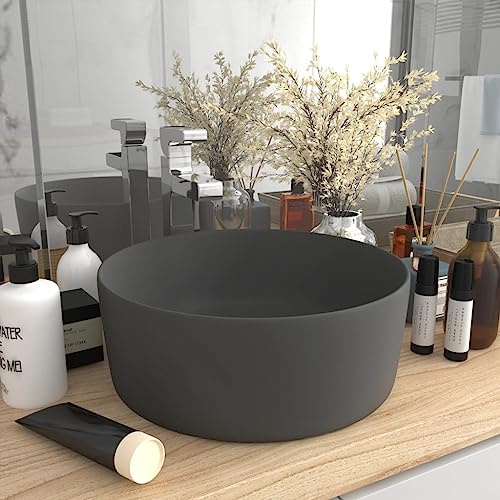 Generico Lavandino Lusso Rotondo Grigio Scuro Opaco 40x15 cm in Ceramica,Articoli di ferramenta,Prodotti Idraulici,Articoli Idraulici,Lavandini,Lavandini bagno-147016