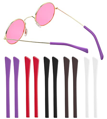 Daleweo Silicone Anti-Slip Covers 5 Pairs Glasses Temple Tips Silicone Covers Anti-Slip Replacement Accessories for Metal Thin Sunglasses Eyeglass Temples Socks Replacement Repair