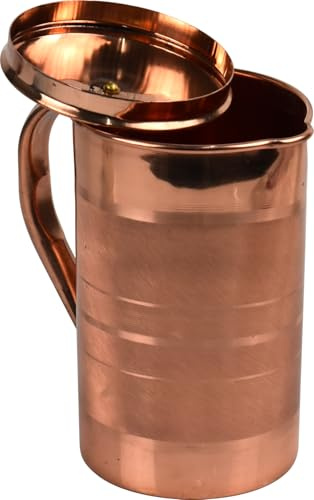 Copper Jug 1.4L Hammered Water Pitcher Pure Copper with Lid Ayurvedic Health Benefits Improves Digestion Boosts Immunity (1)
