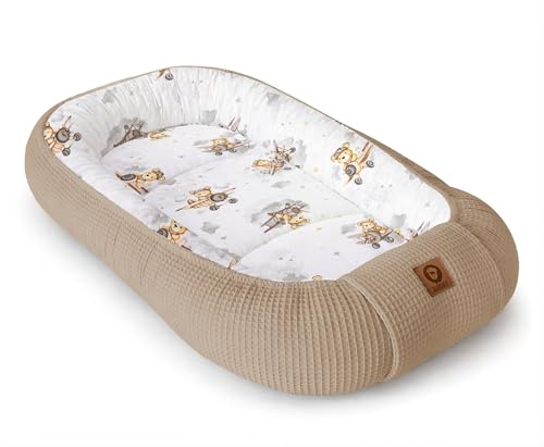 Babynestchen Neugeborene – Nestchen Baby aus Waffel Baumwolle & Baumwollstoff – Babynest für Babybett & Kinderbett – Baby Kokon Tragbar – OEKO-TEX – Zubehör für Babybett - Flugzeuge und Braun