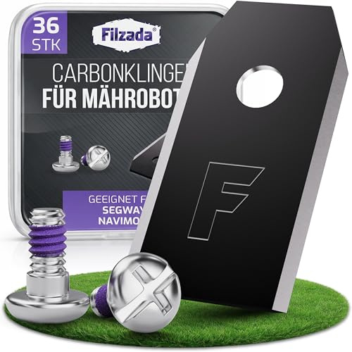 Filzada® 36x Lame Robot Tagliaerba Carbonio - Adatte per Segway Navimow | Compatibili con Navimow i105, i105e, i108e, i205 AWD, x315e - Ricambi Robot Tagliaerba - Lame Nere di Ricambio con Viti