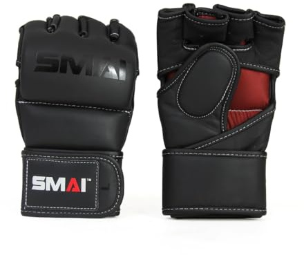 SMAI Elite85 Leather MMA Grappling Gloves - Competition Carbon Fiber Punching Mitts and MMA Gear for Men, Women and Youth - Made for Martial Arts Sparring, Punch Training and Bag Work.