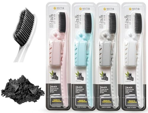 WANGTA Lot de 4 Brosses à Dents Larges - Tête Longue, Deux Fois Plus Large Que l'Ordinaire - Brossage Confortable et Facile (Noire)