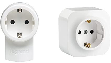 Legrand Schutzkontakt-Stecker mit Steckdose (16A/230V), mit Kabelanschluss bis 3x1.5 mm², 050462 & Aufputz-Steckdose (1-fach), 2-polig mit Schutzkontakt und Kinderschutz zur Montage, 782420