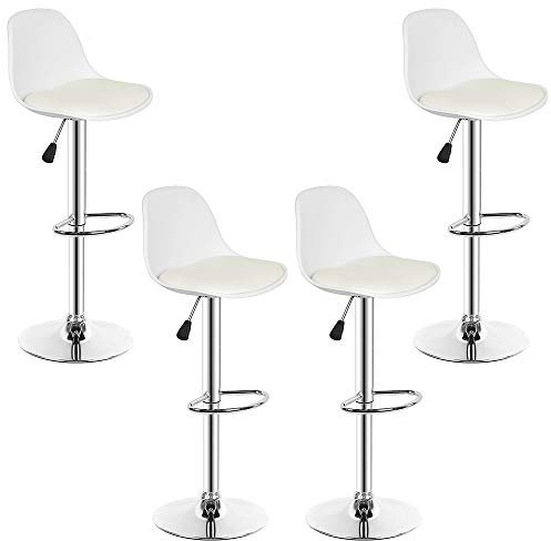 Moderner Barhocker mit verstellbarer Rückenlehne – Küchenhochstuhl höhenverstellbar Hocker Stehhocker (weiß, 4 Stück)