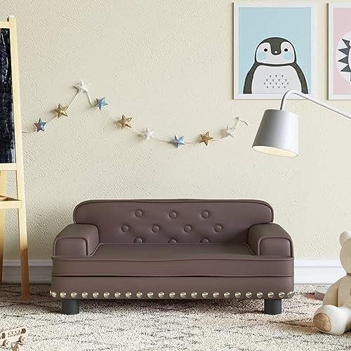 Homgoday Kindersofa braun 70 x 45 x 30 cm aus Kunstleder, Schlafsofa, Wohnzimmer, Sofa, modern, W1