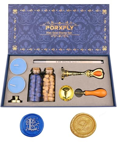 PORXFLY 2 Pieces Letter L Wax Seal Stamp Set,Initial Alphabet Wax Seal Stamp Kit Vintage Gift Box, A to Z Letter Series Stamp for Wedding Invitations, Envelopes, Gift Wrapping (L)