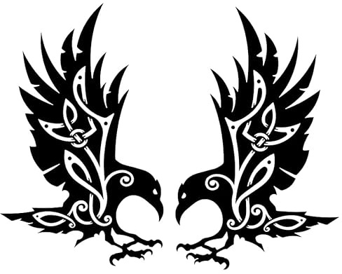 Norse Viking Ravens - All Weather Decal, Vinyl Sticker, Car, Laptop, Truck, Toolbox, Window, Tumbler, Boat, tag etc (Silver, 5x6)