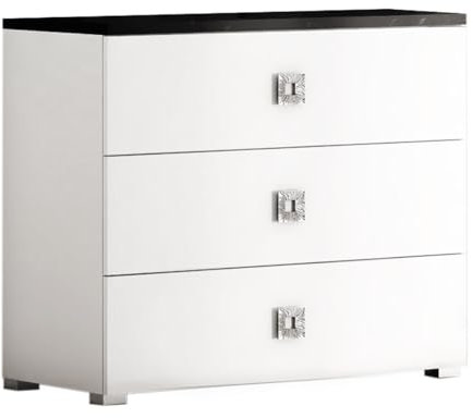 AltoBuy GAÏA - Commode 3 Tiroirs Laquée Blanche Dessus Noir Aspect Marbre