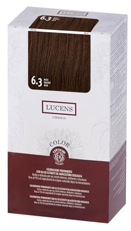 Lucens - Kit Colorazione Capelli Permanente Senza Ammoniaca Con Oli ed Estratti da Agricoltura Biologica, 6.3 Noce