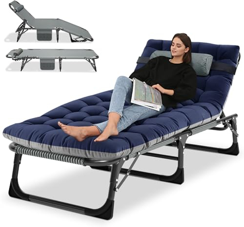 Ryuhic Klappbar Sonnenliege Gartenliege Klappbett, 200kg Belastbar Klappbar Liegestuhl Gästebett mit Matratze und Kopfstütze, Relaxliege für Balkon, Garten, Kann als Campingbett