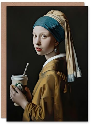 Artery8 Vermeer Mädchen Perlenohrring Kaffee Remake Geburtstagskarte