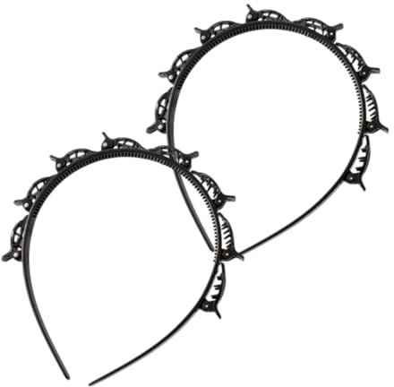 2pcs Diadema con Pinzas, Diadema con Horquilla, Horquilla de Doble Flequillo, Diademas con Clips de Plástico, Diademas Unisex(Negro) ﻿