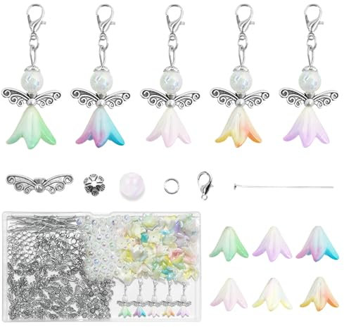 Xerteam 50 Stück Schutzengel Anhänger, Perlen Engel Basteleien, Schutzengel Schlüsselanhänger, Schlüsselanhänger Selber Machen, DIY Perlen Hochzeit Taufe Anhänger für Taufe Kommunion Weihnacht (Farbe)