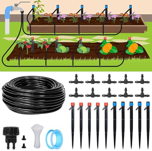 Tröpfchenbewässerungsbausätze, Bewässerungssystem mit 16.8m Bewässerungsschlauch, Tröpfchenbewässerung Kit, Automatische Bewässerung Kit, für Garten Rasen Gemüsegarten (16.8m)
