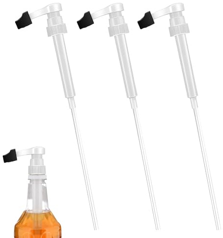 3 Pcs Coffee Syrup Pump with Tip Cover Included,Syrup Pump Universal Compatible for Most Syrup Bottles Within 27cm in Height,Syrup Pump for Sugar Free Syrups Cloudy Lemonade Concentrate(PP)