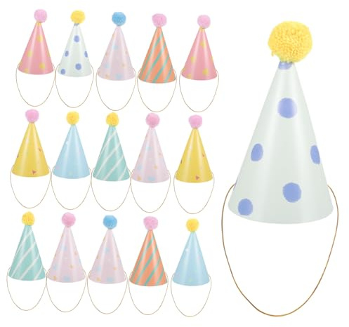 16 Pezzi Cappellini Compleanno Cono in con Pompom Colorati Cappelli Festa per Adulti Decorazioni Festive Riutilizzabili per Party e Foto Divertenti