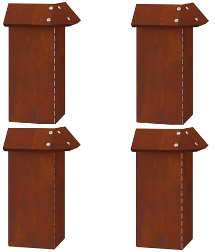 vidaXL Schneckenzaun 4 pcs Rostig 13,5 x 13,5 x 25 cm Wetterfeststahl, Garten und Terrasse, moderner Schnecken-Schutz, haltbare Gartenzaun-Kante, Landschaftsschutz