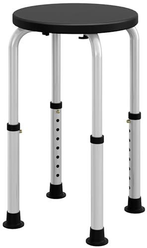 HOMCOM Taburete de Ducha, Silla Ducha Personas Mayores Antideslizante con Altura Regulable, Carga 135 kg, Taburete de Baño para Ancianos y Discapacitados, Negro