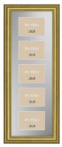 Bildershop-24 Bilderrahmen Collage Barockrahmen Athen Blattgold 27x78cm mit fünf Passepartout-Ausschnitten in Silber