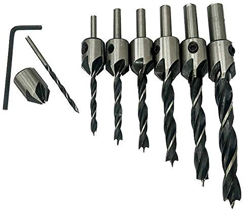 QQDEAL 7-teiliges Senkbohrer-Set für Holzbearbeitung, Senkkopfbohrer, Fasenbohrer, Set 3 4 5 6 7 8 10 mm Zimmermannswerkzeug