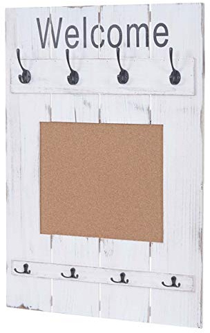 Mendler Wandgarderobe HWC-C89 mit Pinnwand 91x60cm - weiß, shabby | Garderobenpaneel, Shabby-Look, Vintage, 8 Haken