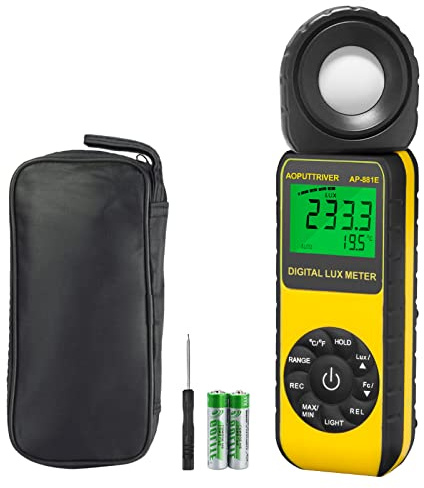 Digital Light Meter,Illuminance Meter Range up to 300,000 Lux Handheld Ambient Temperature 270ºDegree Rotatable Detector/0.4 Second Response