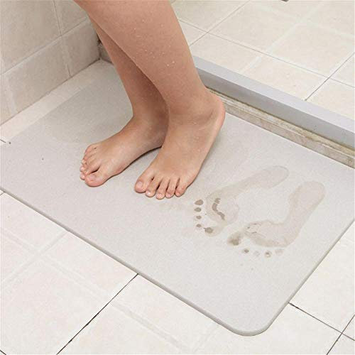 LUZHIWEI - Tappeto da Bagno, in Pietra di diatomite, Antiscivolo, Super Assorbente, Antibatterico in Terra diatomata, ad Asciugatura Rapida, per Pavimento Doccia, Grayish White, 45 * 35 * 0.9cm