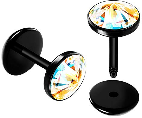 KJM Fashion Fake Plug Kristall Piercing Schmuck Schwarz 2 Stück, Acryl, keine Angabe