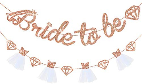 pinkblume „Bride to Be“ - Flagge in Roségold, Girlande mit Glitzerpartikeln, Braut, 3D-Wimpelkette und Girlanden mit Glitzerpartikeln, für Junggesellinnenabschiede, Partys, Dekorationen.