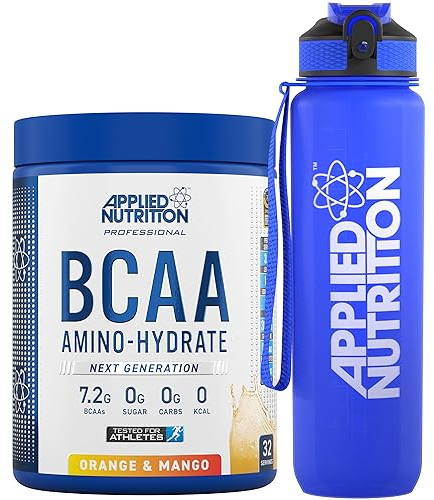 Applied Nutrition Bundle: BCAA Powder 450g + Lifestyle Water Bottle 1000ml | Branched Chain Amino Acids BCAAs Supplement, Intra Workout & Recovery (450g - 32 Servings) (Orange & Mango)
