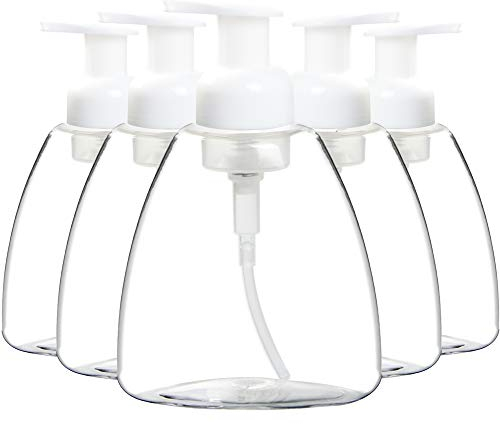 Youngever 5 Pack Plastic Foaming Soap Dispenser, Refillable Plastic Pump Bottles with Travel Lock for Hand Sanitizer (350ML)
