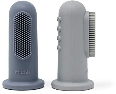 Mushie Fingerzahnbürste für Babys & Kleinkinder 2er Packung | Beruhigen & Stimuliert das Zahnfleisch, 0-2 Jahre | Sichere & Hochwertige für Kleinkinder Kinder Jungs & Mädchen | Tradewinds/Stone