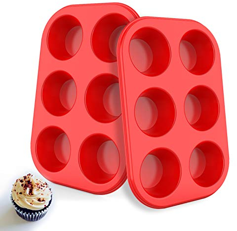 Aokinle Silicone Muffin Pan 6 Cup, European LFGB Silicone Cupcake Baking Pan - Set of 2, Non-Stick Muffin Tins, LFGB Approved Egg Muffin Tray, Food-Grade Muffin Molds