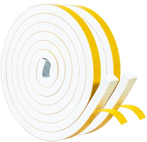 Yotache Draught Excluder Tape 2 Rolls 12mm Wide X 12mm Thick, Rubber Weather Stripping Seal, Total 4m Long (2 X 2m Each)