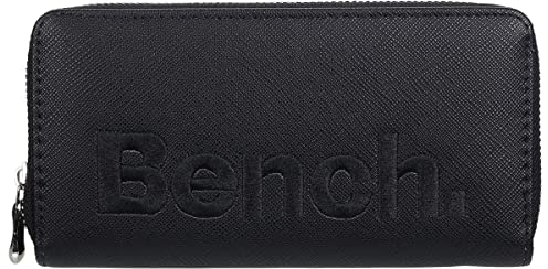 Bench Große XXL Damen Geldbörse Portemonnaie Brieftasche Reißverschluss Clutch, Farbe:Schwarz