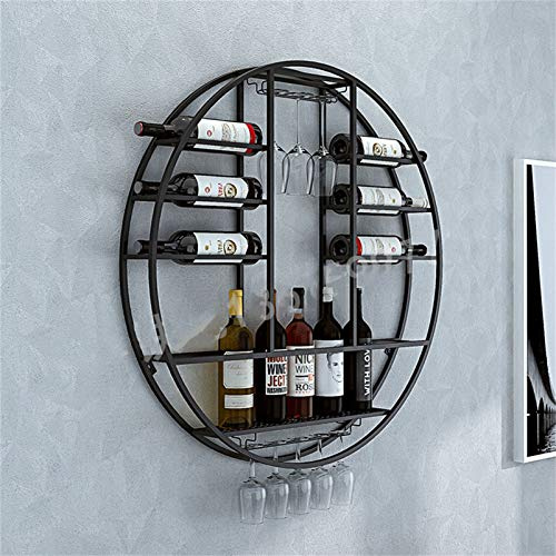 Porta bottiglie da vino Espositore per vino da parete rotondo in metallo nero moderno da 12 bottiglie (portabottiglie di grande capacità) porta calici per bicchieri da vino con 7 stelo (oro, nero)