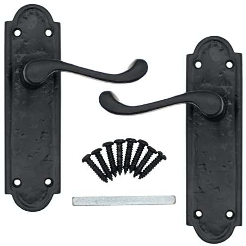 EAI Black Antique Victorian Door Handles Internal Lever Latch 170mm + Fixings