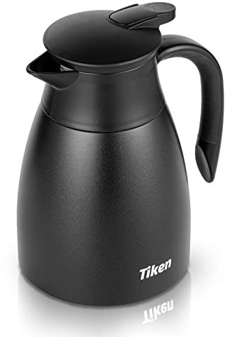 Tiken 1L Thermal Coffee Carafe Jug, Stainless Steel Insulated Vacuum Coffee Pot Flask for Tea Hot and Cold Drinks