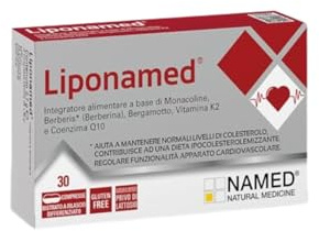 NAMED Liponamed 30 Compresse Bistrato | Integratore Alimentare con Riso Rosso Fermentato Berberina, Bergamotto, Coenzima Q10 e Vitamina K2 | Supporto ai Normali Livelli di Colesterolo